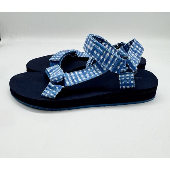 NWT L.L Bean Maine Isle Four Point Blue Gingham Plaid Sandals Women’s Size 8 - Picture 4 of 8